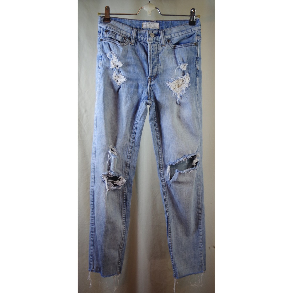 Free People Woman's‎ W25Distressed Lace Patch Jeans Light Wash Blue Raw Hem Boho